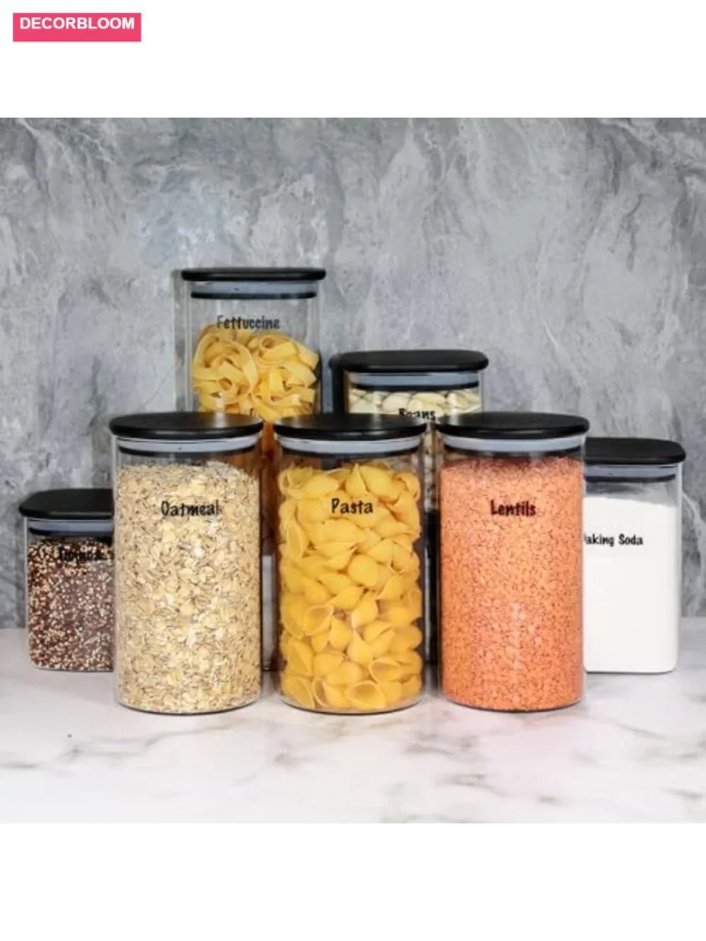 Glass Jars with Black Lids, 3 Pack 48oz Airtight Food Storage Canisters